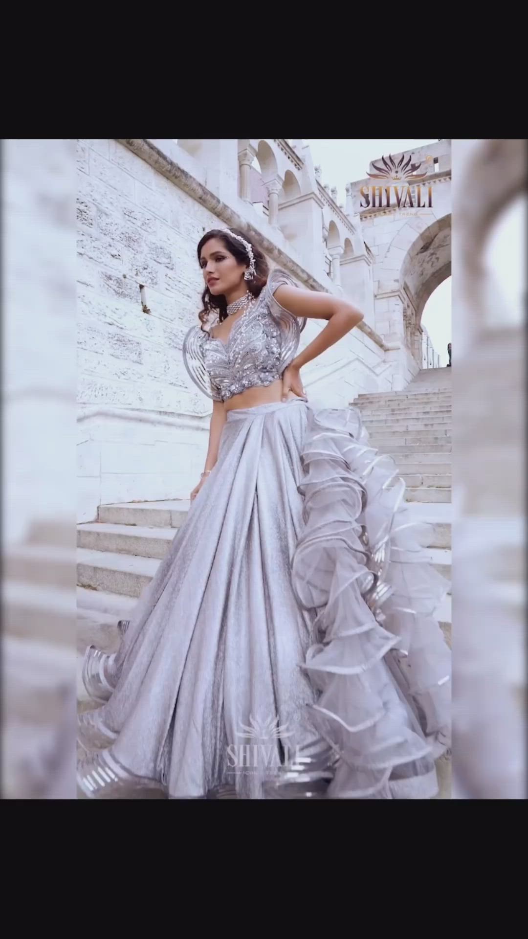 Designer Gray Net Embroidered Bridal Lehenga Dress for Women